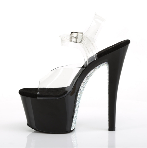 Clear/black/silver rhinestone Pleaser shoes size 9 - Picture 2 of 5